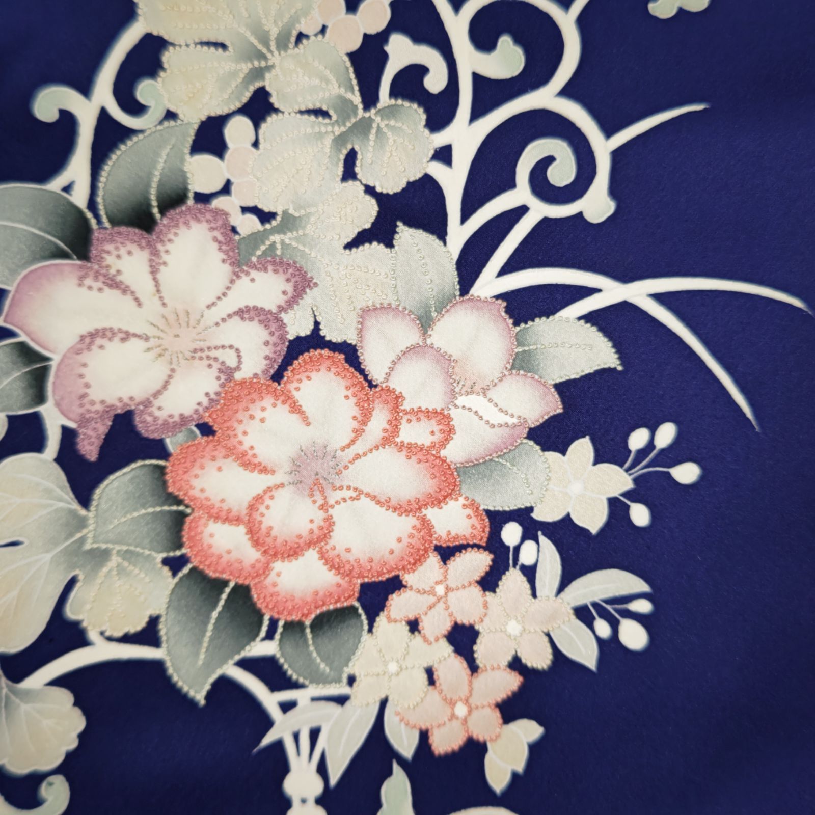 zunezune お買い得 訪問着ドレス 長袖 着物リメイクワンピース 紺