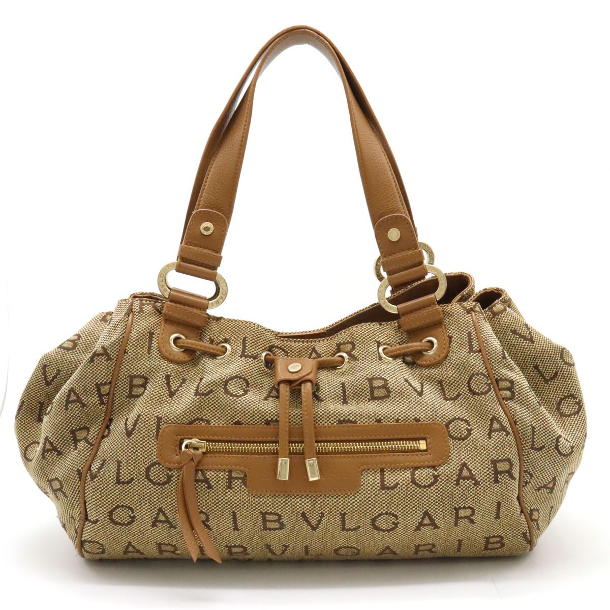 ブルガリ トートバッグ ベージュ ブラウン ロゴマニア ec-20694 肩掛け 
