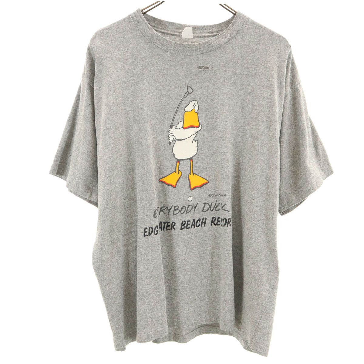 90s USA製 オールド ダック プリント 半袖 Tシャツ L グレー シングル 