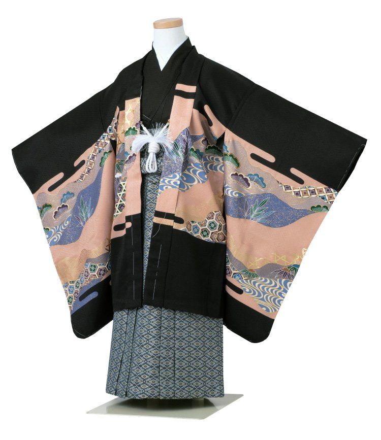 七五三 着物 男の子 五歳 正絹 13点フルセット 羽織袴セット 黒