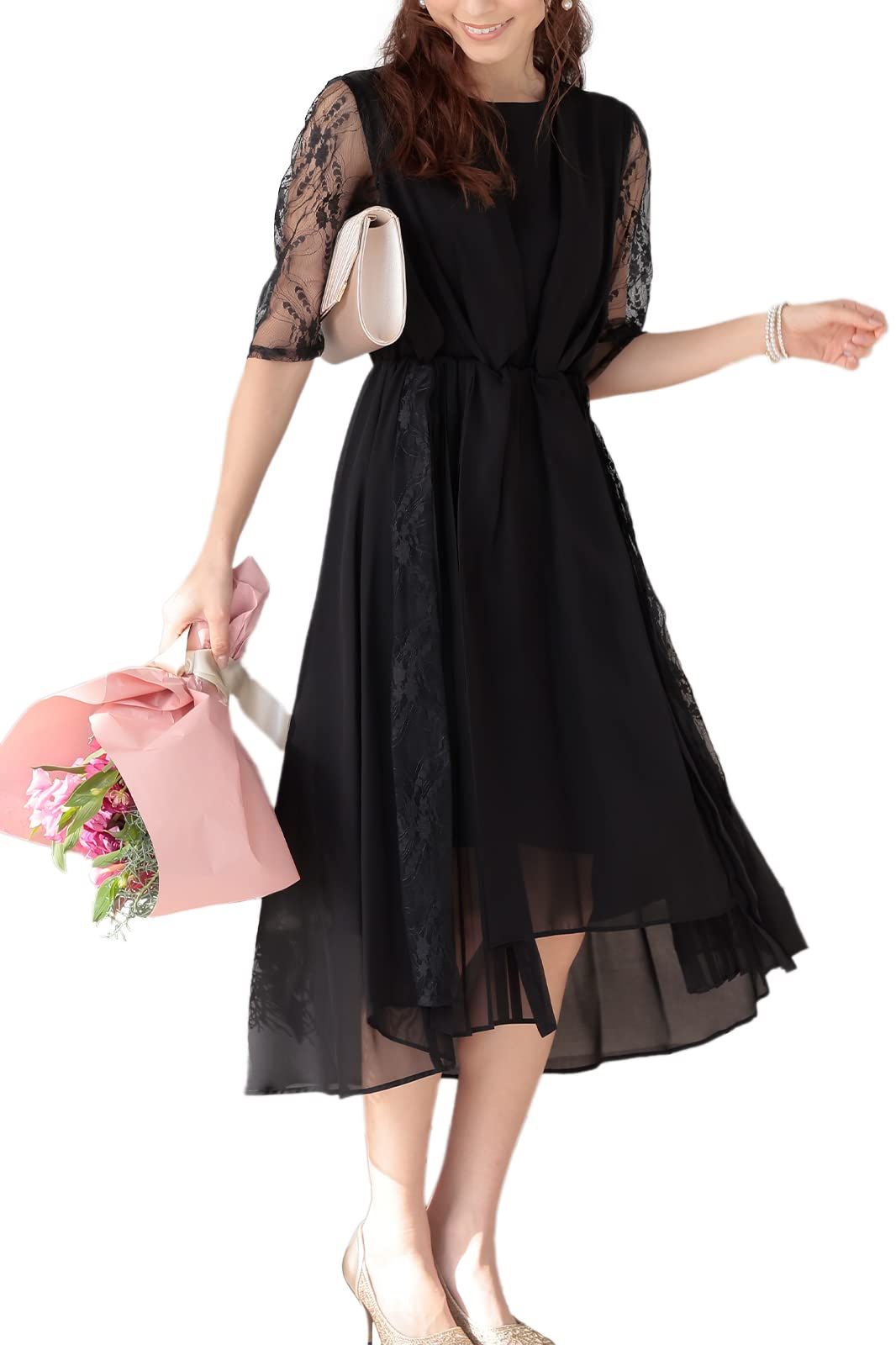 アウニイ 結婚式 ドレス お呼ばれ フォーマル ワンピース レディース フィッシュテール シフォンドレス ブラック|フィッシュテール | 319104 4L ブラック | フィッシュテール | 319104 4L