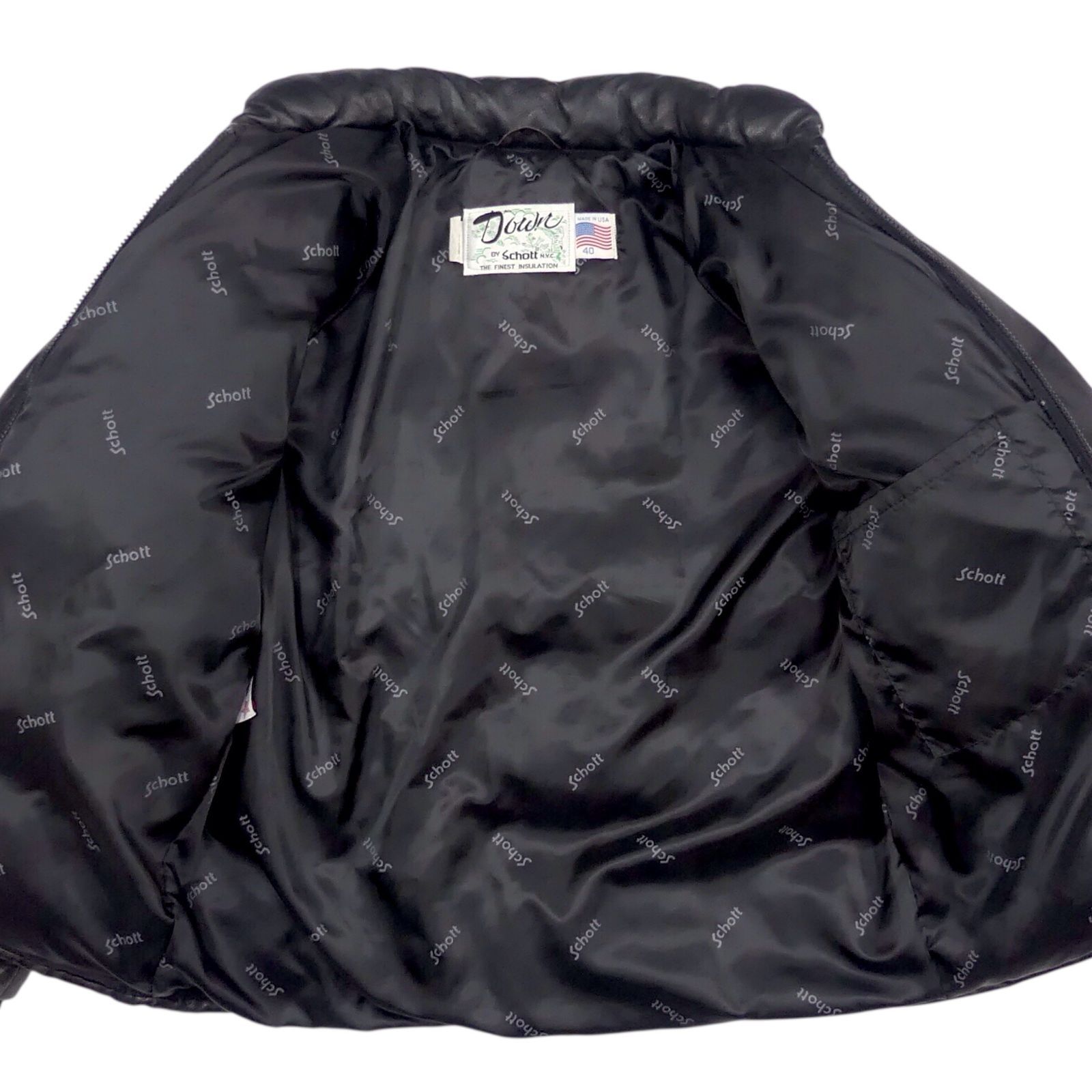 90s Schott ダウンジャケット 黒 Schott ショット ダウンジャケット L レザー USA製 90s