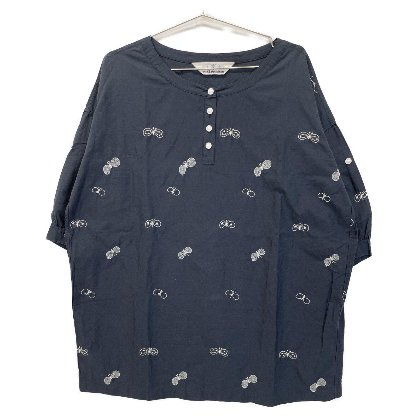 今ならほぼ即納！ mina perhonen ネイビー38 blouse choucho トップス