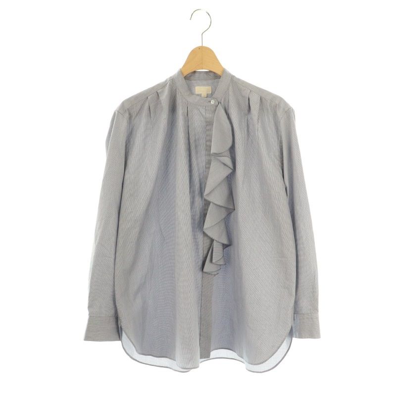 未使用級☆Drawer ドゥロワー スタンドフリルシャツ コットン チェック M 未使用級☆Drawer ドゥロワー スタンドフリルシャツ コットン