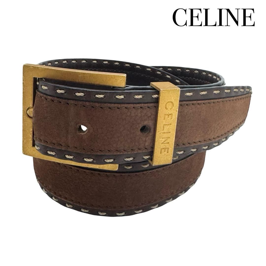 CELINE セリーヌ ヴィンテージ レザー ベルト ゴールド ブラウン