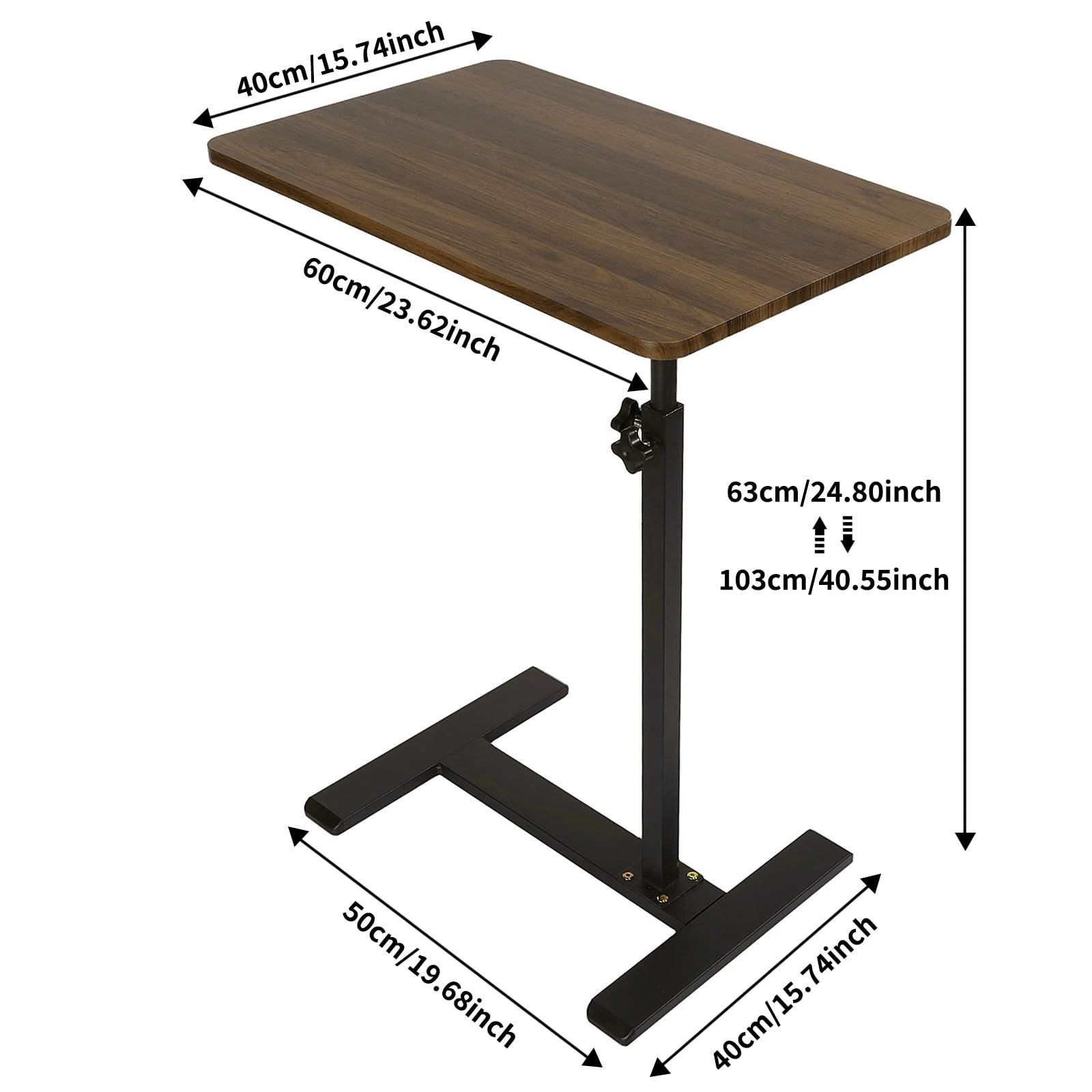 Shilanmei サイドテーブル 昇降式 360度回転 高さ調節 63 103cm コの字型 ベッド横 テーブル 木目調天板 小物置き ベッドサイド 移動便利 ナイトテーブル 一人暮らし 食卓 小型 組立簡単 グレー 天板40x60cmウォールナット