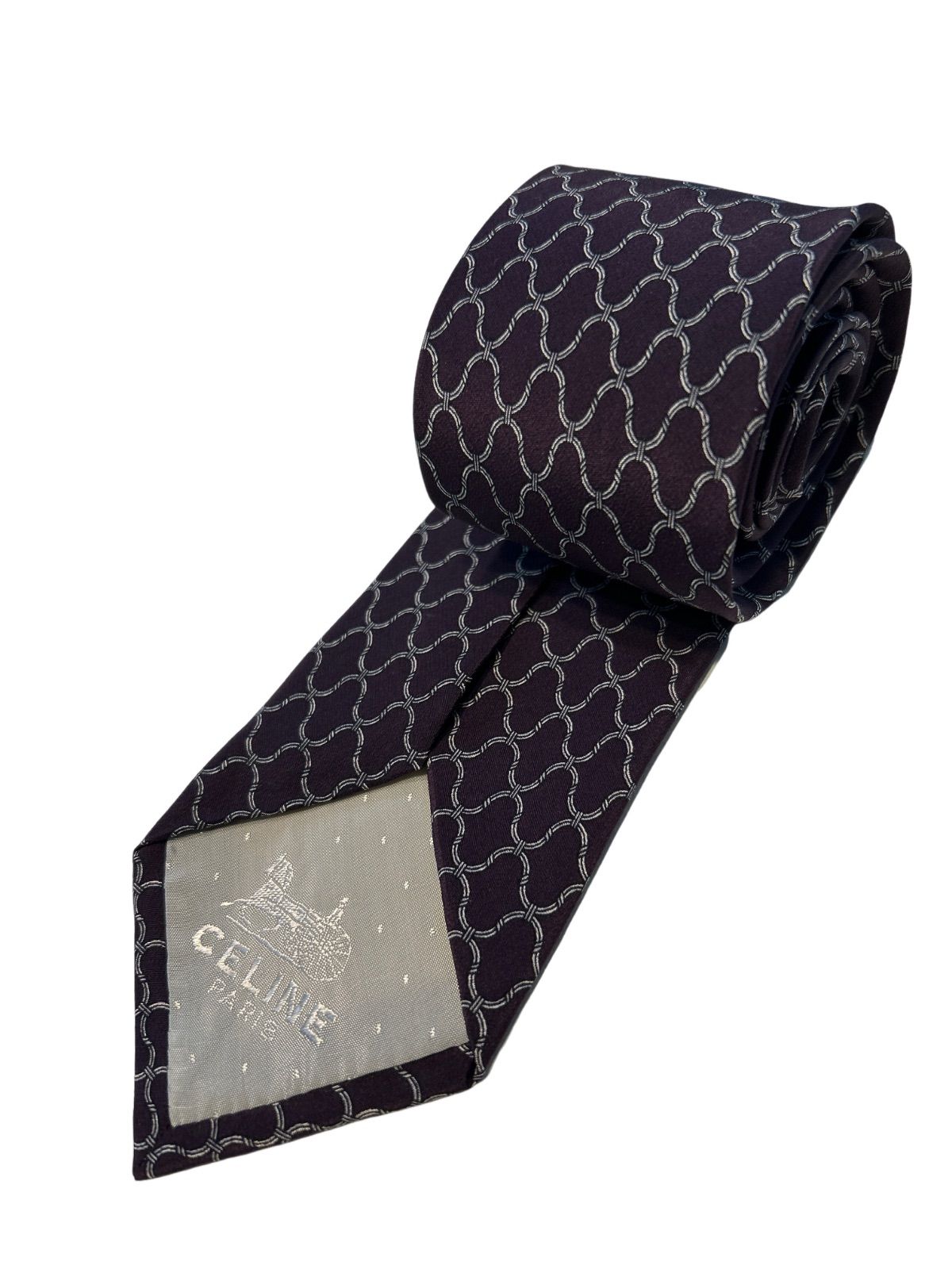 【未使用】CELINE ネクタイ バーガンディ ボルドー えんじ色 CELINE Rare tie Wine red striped pattern silk from japan