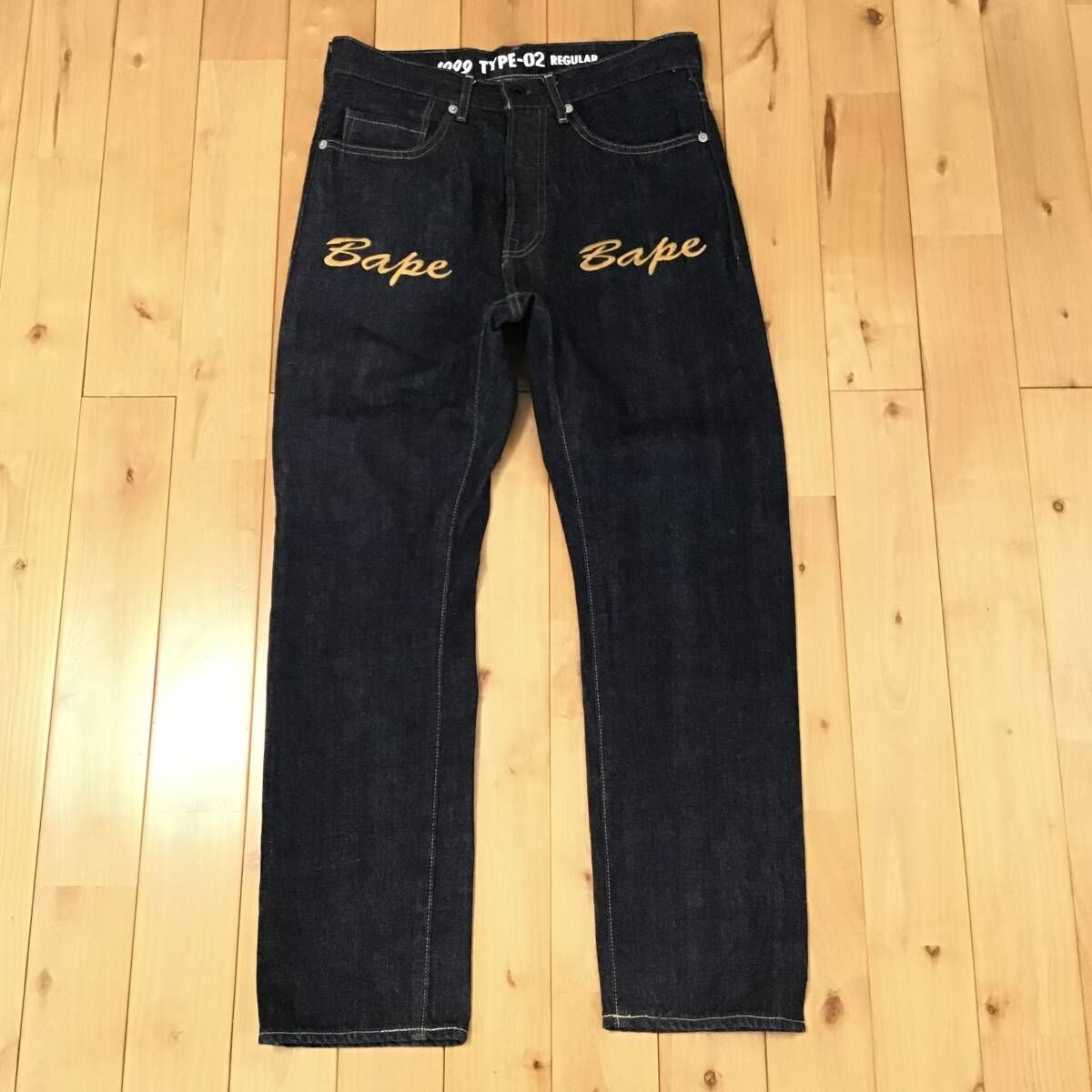 BAPE HEAD LOGO 刺繍 デニム パンツ Sサイズ a bathing ape denim