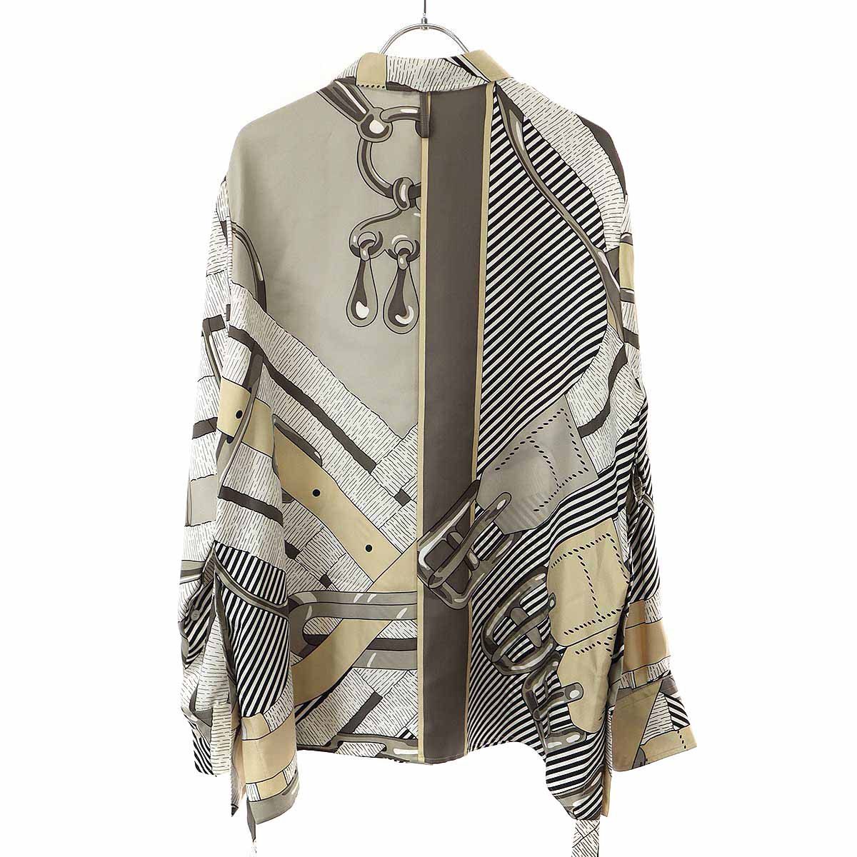 HERMES エルメス　ブラウス　シルク　トップス HERMES エルメス 19SS 総柄シルクブラウスシャツ グレー 42