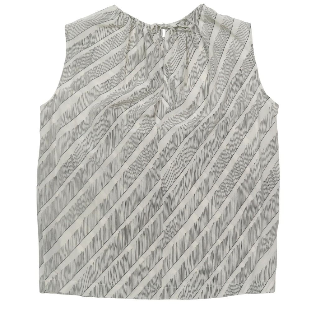 良品 Christian Wijnants クリスチャンワンナイツ ノースリーブ シャツ カットソー ブラウス バックスリット リボン 総柄 36 白黒 レディース 古着 中古 良品 Christian Wijnants クリスチャンワンナイツ ノースリーブ