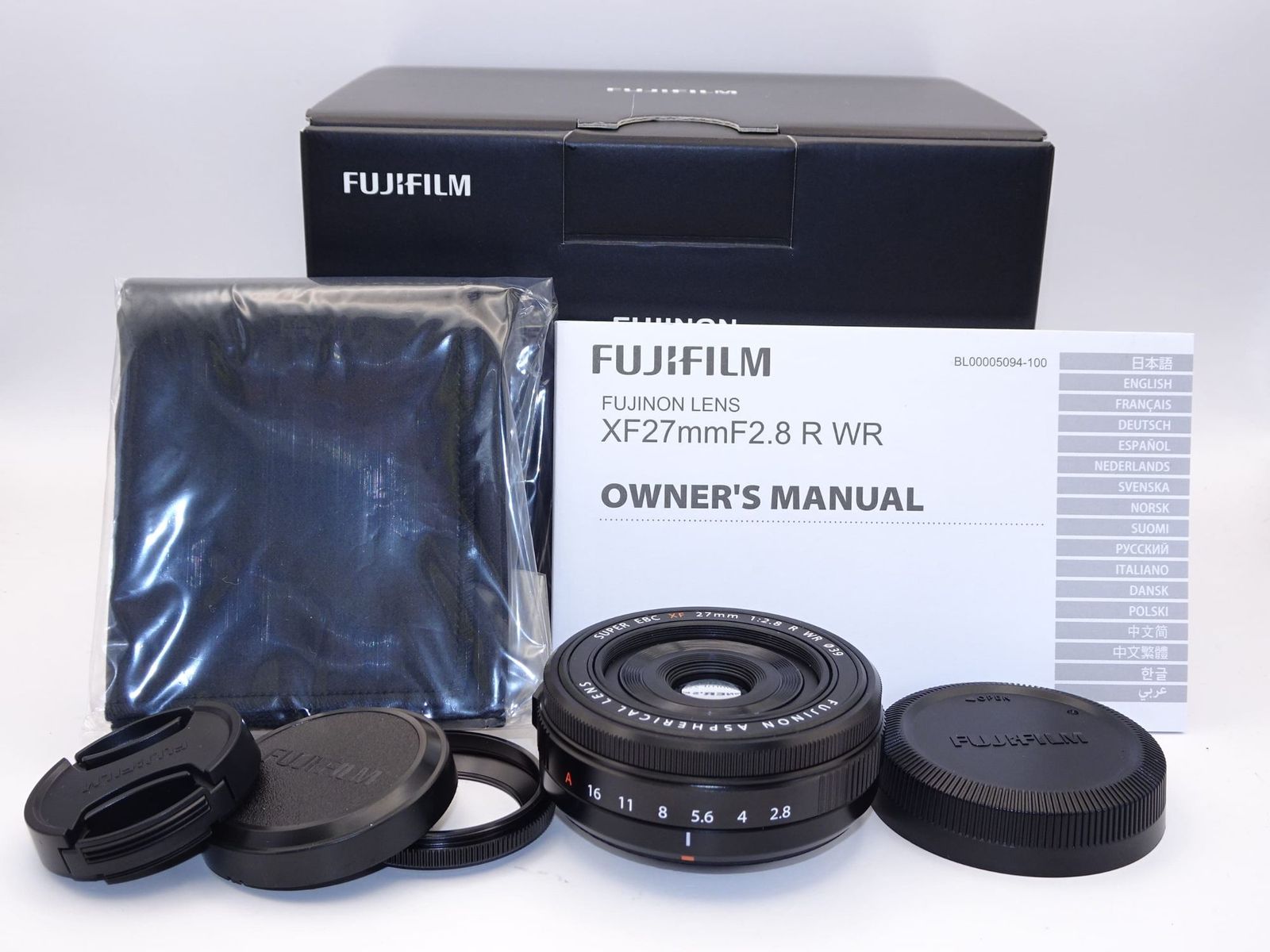 FUJIFILM XF27mm f2.8 R WR 箱、説明書、レンズフード付