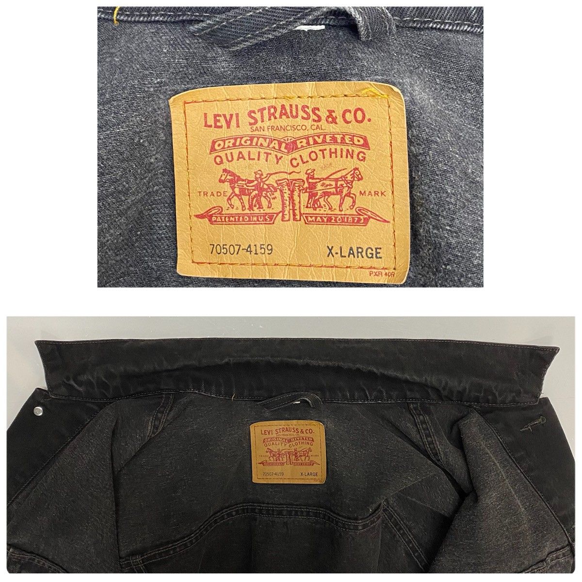 リーバイス 70507-4159 後染めブラックデニムジャケット トラッカー 古着 90s Levi's 70507 デカタグ 先染め ブラック デニム