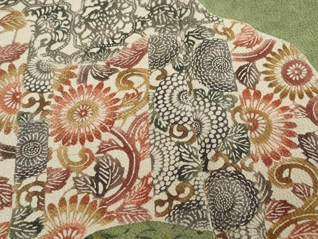 平和屋着物●訪問着　作家物　型染め　都巳二　花唐草文　鬼しぼ縮緬　正絹　逸品　CAAQ9172vf 平和屋着物○訪問着 作家物 型染め 都巳二 花唐草文 鬼しぼ縮緬 正絹