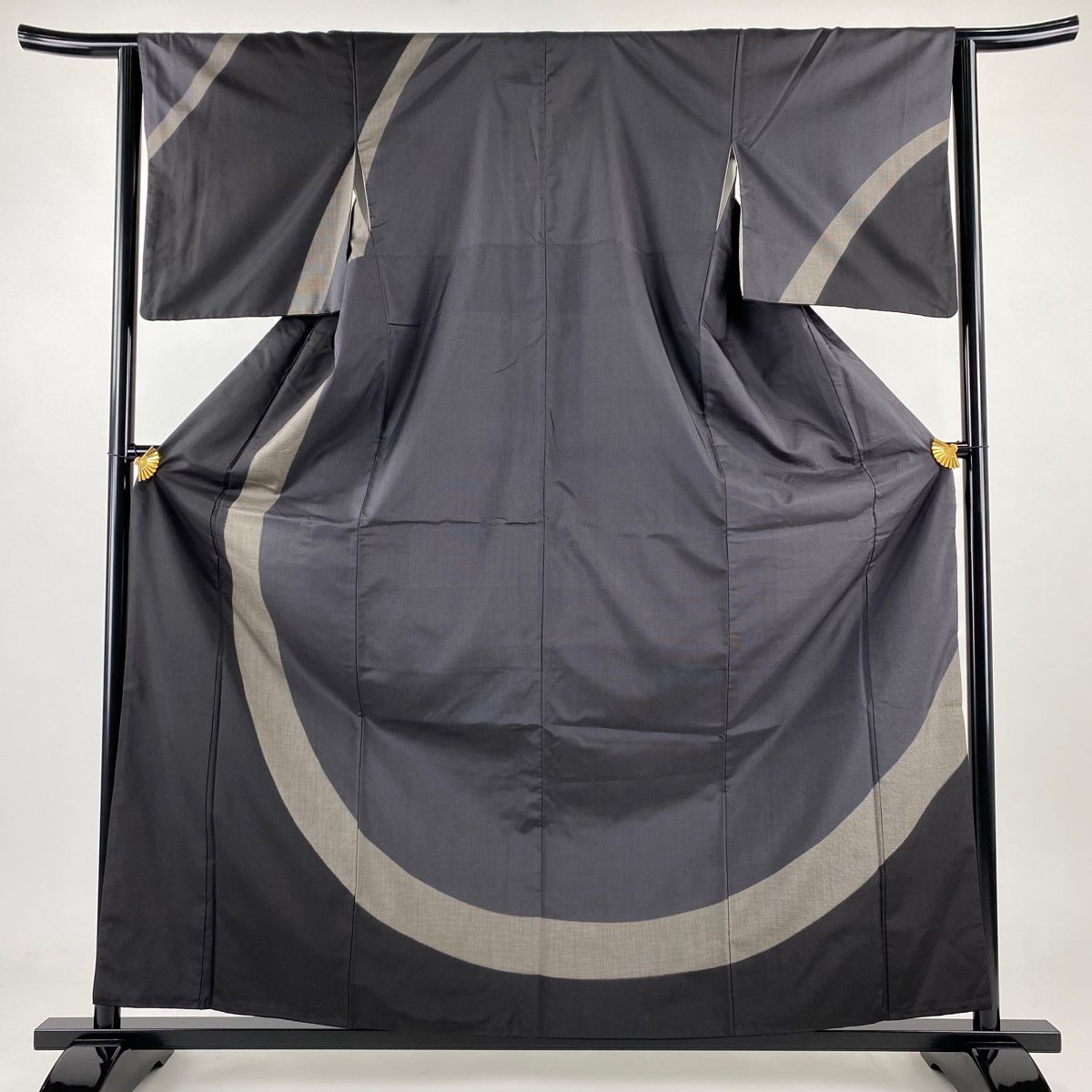 訪問着 身丈160.5cm 裄丈64cm M 袷 紬地 幾何学模様 墨色 正絹 名品