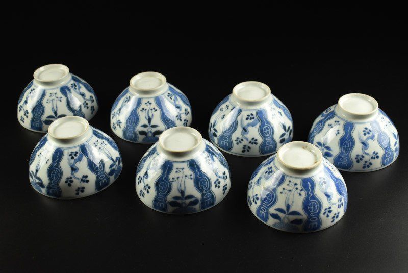 蔵A2322】新渡 染付 草花文 汲出茶碗 七客 - メルカリ
