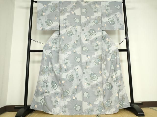 平和屋着物▽小紋 単衣 鳳凰雪輪花文 洗える着物 DAAV5740az