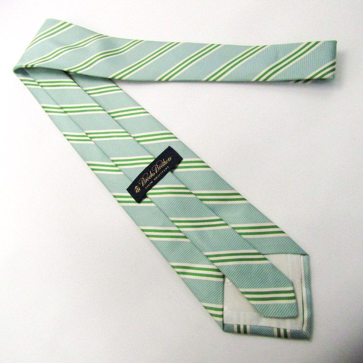 【美品】Brooks Brothers／トリプルストライプタイ／グリーン シルク ミニBB＃1ストライプ レップタイ Made in