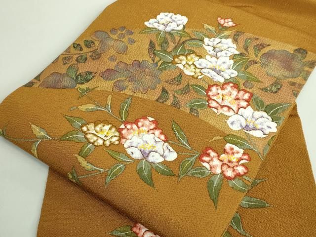 平和屋着物□極上 九寸名古屋帯 手描き 枝花文 鬼しぼ縮緬 逸品