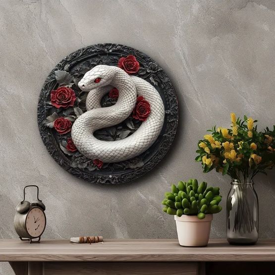 入荷！【金運・財運↑】白蛇② 弁財天 ブリキ/アルミ看板 ラウンド  