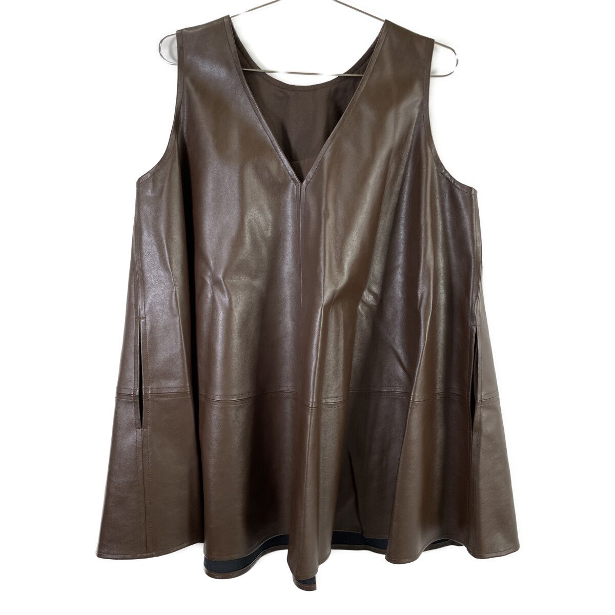 CLANE クラネ 24 AW ﾌﾞﾗｳﾝ 17122ｰ4242 W FACE VEGAN LEATHER FLARE TOPS F