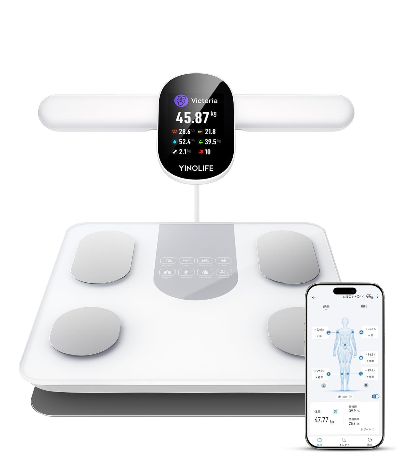 YINOLIFE体組成計FG2305ULB体重計スマホ連動体脂肪計部位別測定8電極58