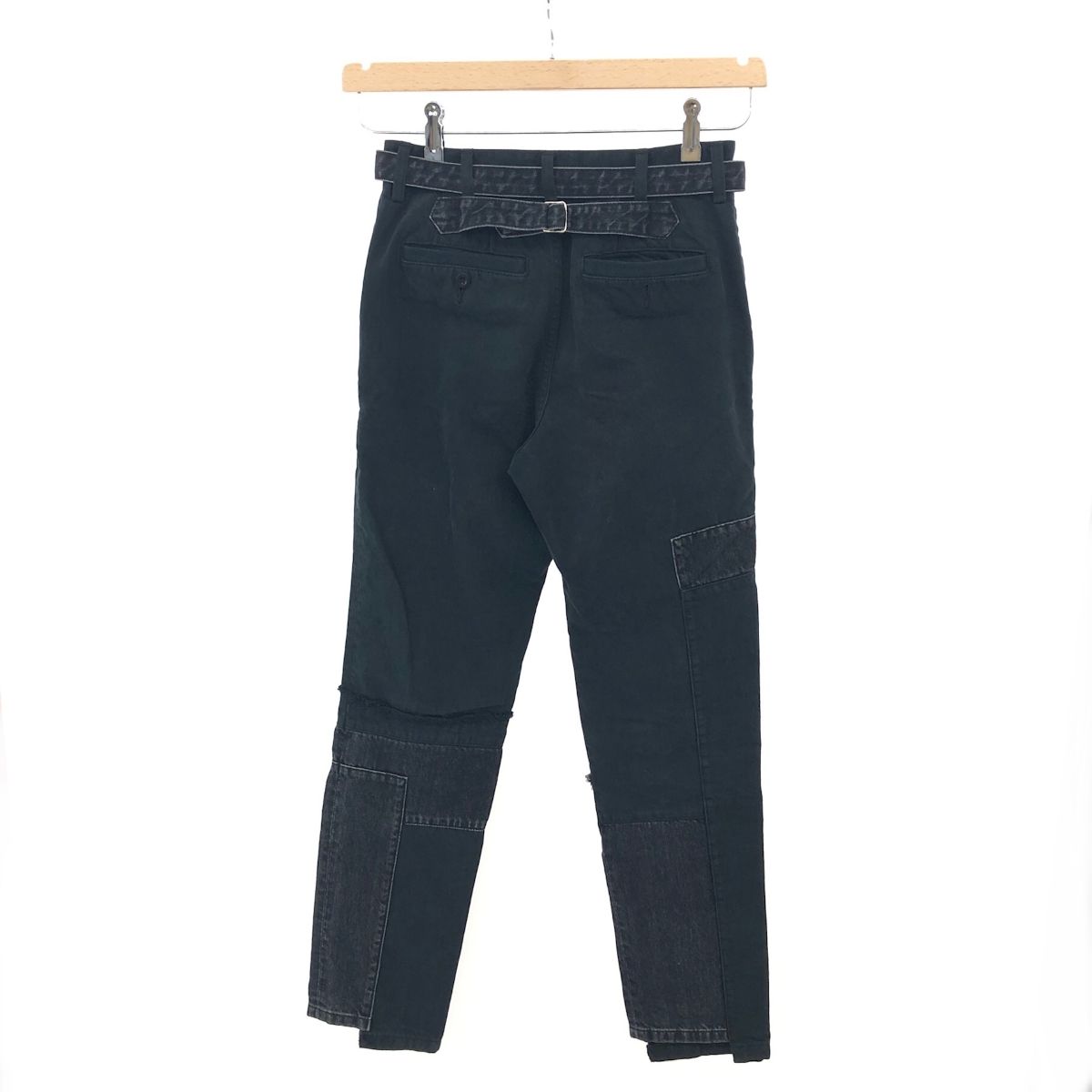 Sacai サカイ デニムパンツ サイズ:0 ブラック メンズ パッチワーク Patch Work Denim Pants スリム ベルト付  240001110850 - メルカリ