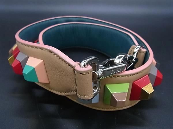 FENDI フェンディ ストラップユー レザー スタッズ バッグ用 ショルダーストラップ 肩掛け レディース ベージュ系 BJ2523