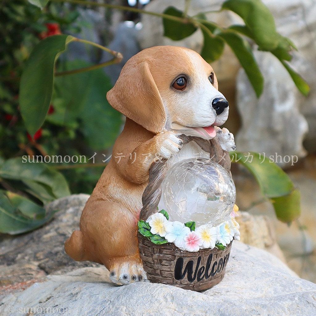 ガーデン雑貨 お洒落 おしゃれ ウェルカムサイン 犬 ガーデンライト かわいい 庭の装飾 インテリア ガーデンインテリア WELCOMEサイン 雑貨 ガーデニング ソーラー 8-14 樹脂 ドッグ ガーデン 庭 置物