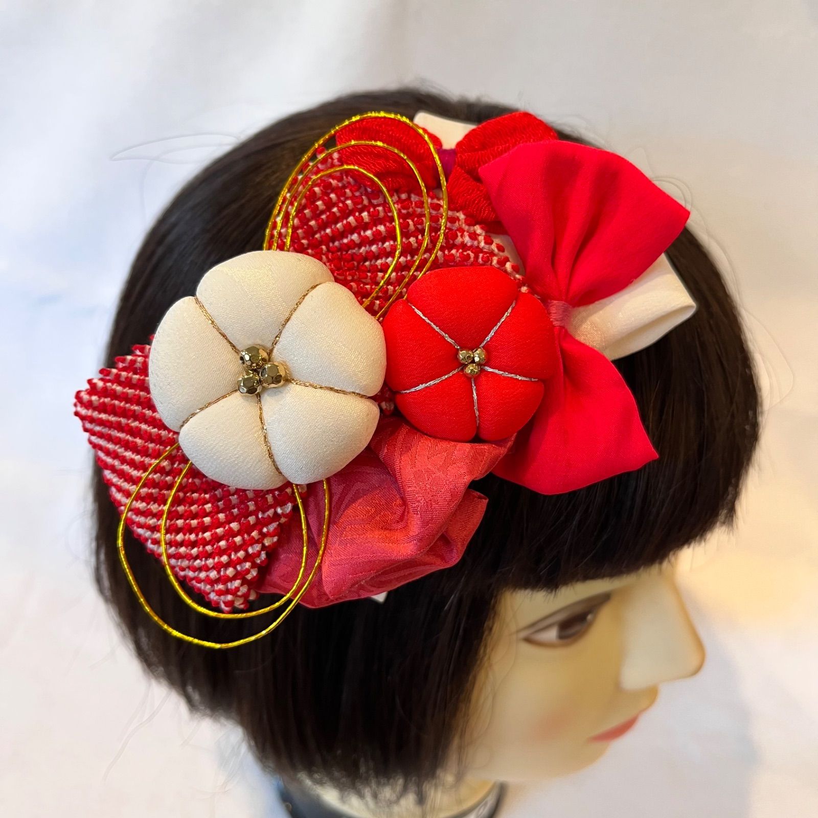 稲妻の将軍　絞り　七五三　ヘッドドレス　着物リメイク　アンティーク　髪飾り 稲妻の将軍 絞り 七五三 ヘッドドレス 着物リメイク