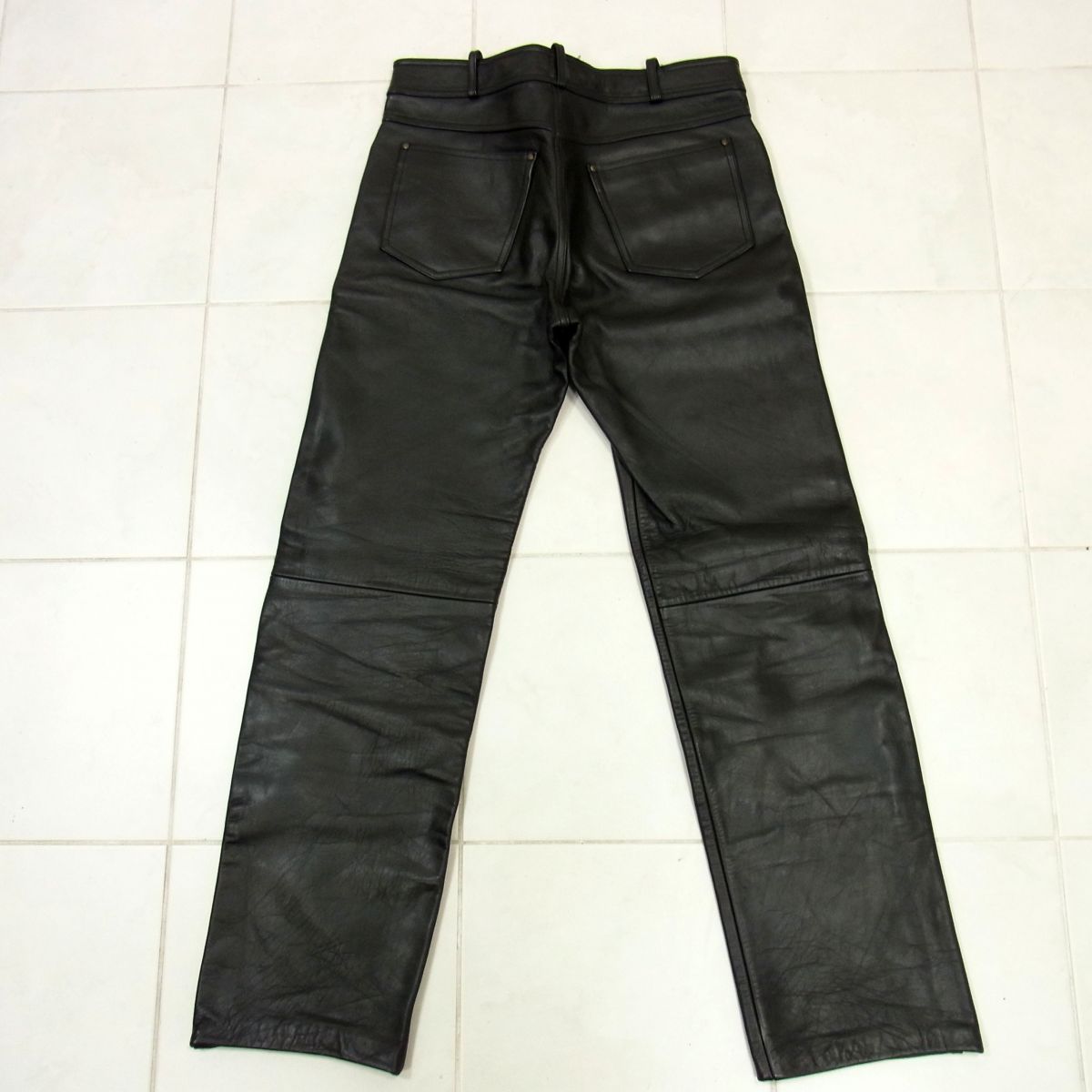 定価4万 HARLEY DAVIDSON ハーレーダビットソン 本革 肉厚レザーパンツ ストレートボトム 黒 メンズ W34 バイク MANTTHAN_COM