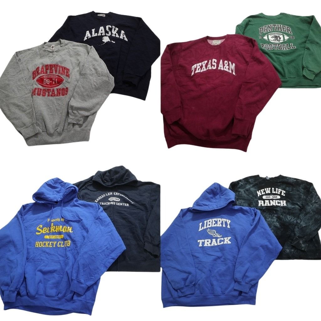 古着卸 まとめ売り カレッジ風 スウェット 8枚セット (メンズ 2XL /3XL ) フルジップパーカー タイダイ柄 ３段プリント 中古 古着 MY0156