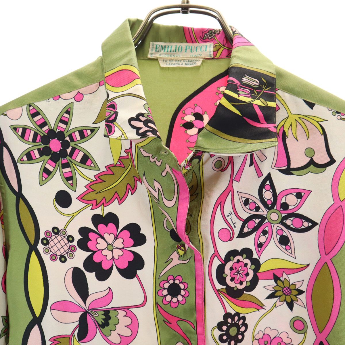 EMILIO PUCCI - 古着 Emilio Pucci エミリオプッチ 80s イタリア製 シルク ヴィンテージ 花柄 長袖 シャツ 抹茶系 レディース Emilio Pucci エミリオプッチ 80s イタリア製 シルク