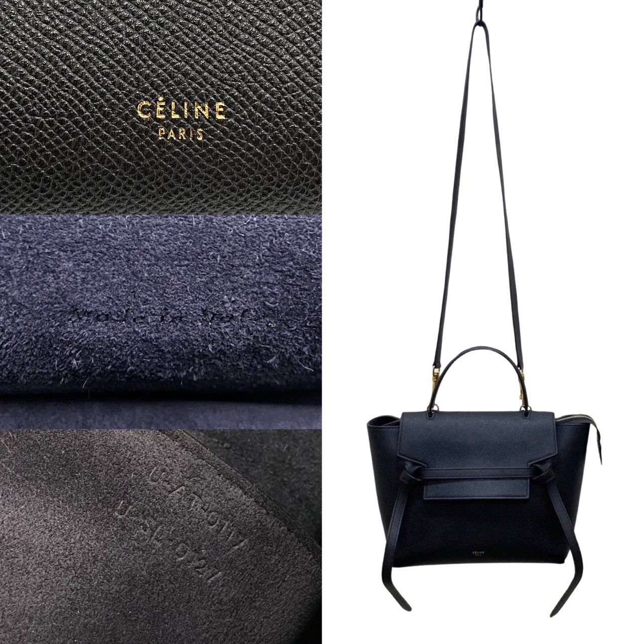 極 美品 希少品 CELINE セリーヌ ベルトバッグ マイクロ レザー 本革 2way ハンドバッグ ミニ ショルダーバッグ ブラック 黒  15203 - メルカリ