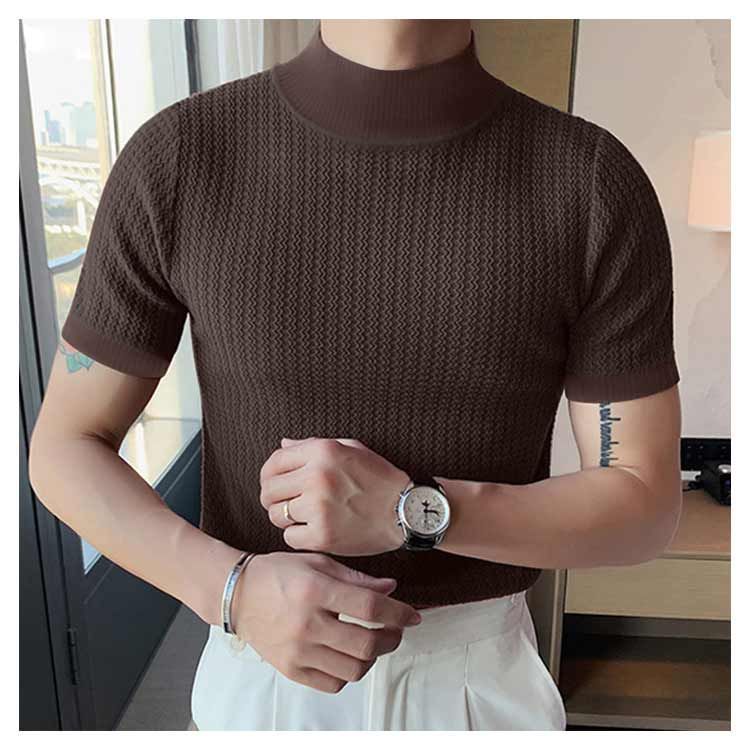 ストレッチ ニット ハイネック ハイネック 半袖Tシャツ メンズ Tシャツ 半袖 ハイネック サマーニット インナーシャツ