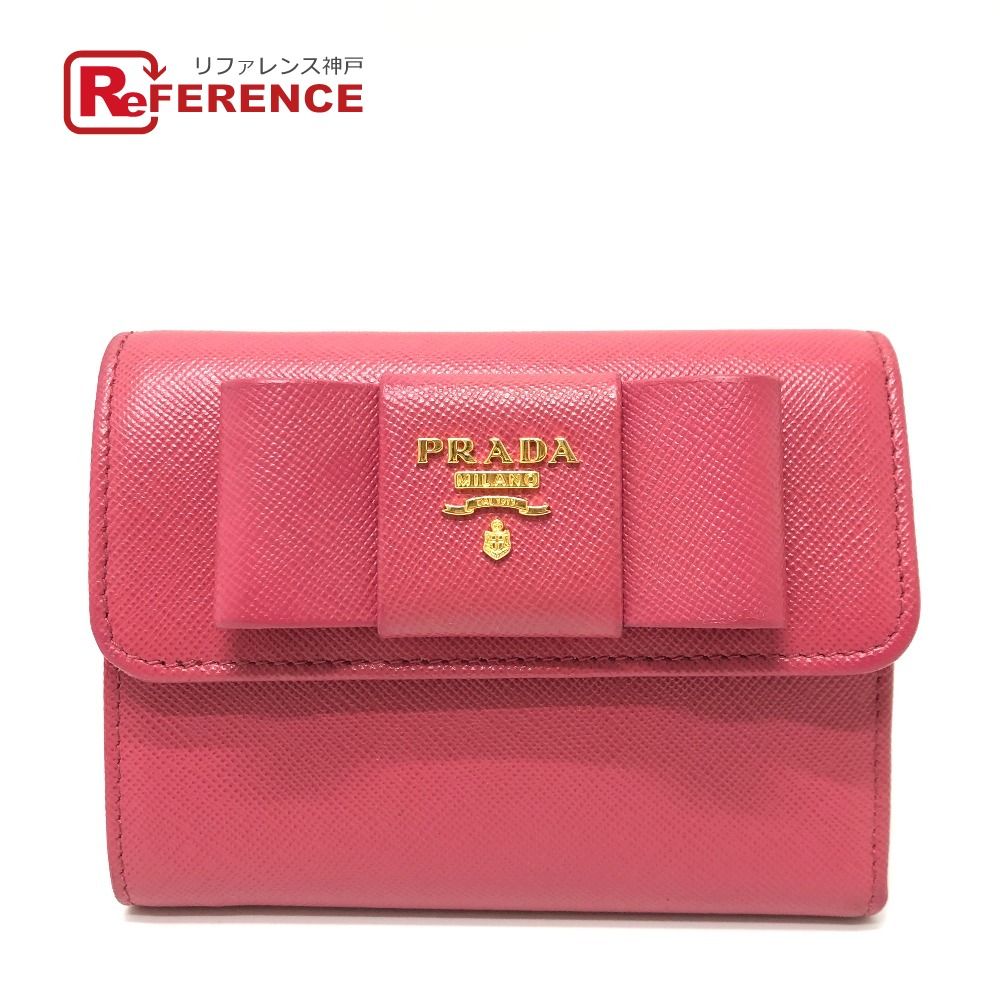 PRADA プラダ サフィアーノリボン フラップ 長財布 ピンク　箱付き　③ PRADA プラダ サフィアーノリボン フラップ 長財布 ピンク 箱