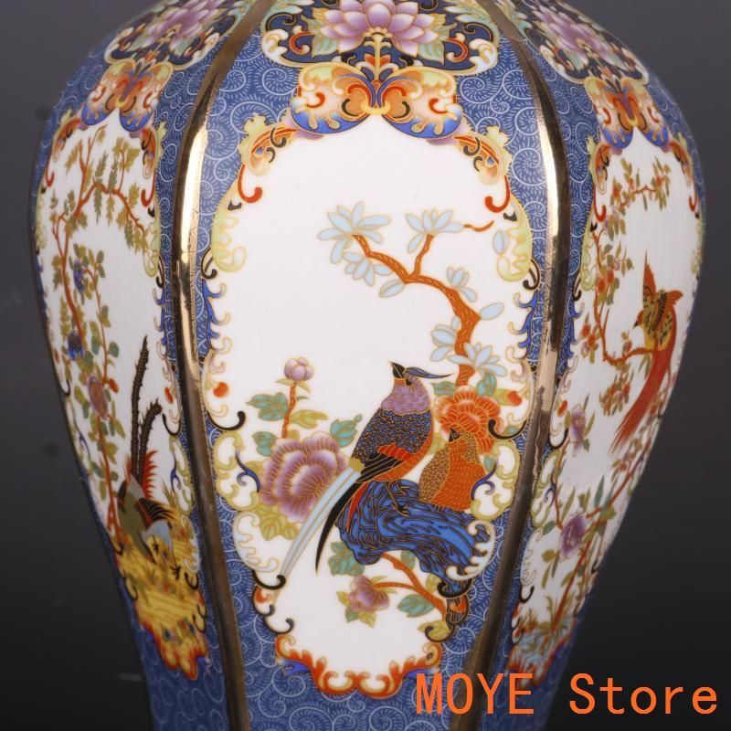 清乾隆蒔金琺瑯彩花鳥六方梅瓶 景徳鎮 陶磁器 装飾品 工芸品
