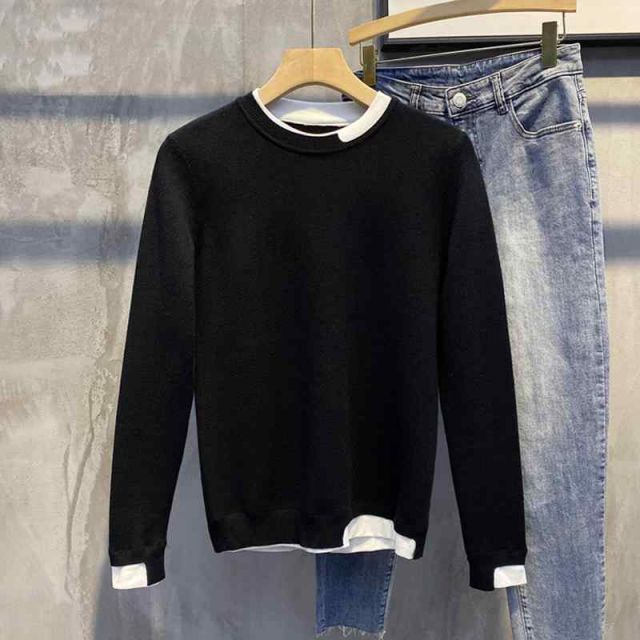 種類11：3XL/F：LR#Q7 ブラック 秋冬 コーデ メンズ  服 シンプル ファッション オシャレ 大人 かっこいい 大きいサイズ ストリート 紳士服  フェイク ツーピース セーター スリム ニット トップ OUTFITS７ この冬の本命アイテム「今っぽ」着こなしコーデ｜LOUNIE