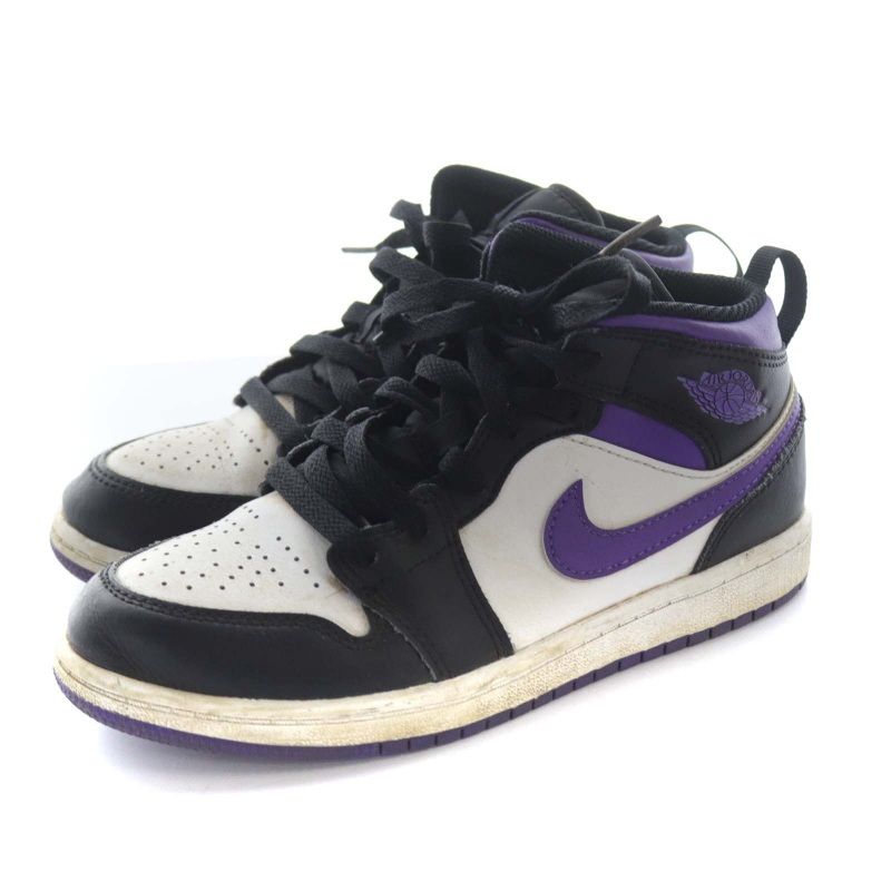 Air Jordan 1 Mid ブラック/ダークアイリス/ホワイト サイズ8 ナイキ NIKE 子供靴 PS Air Jordan 1 Mid Black Dark Iris White