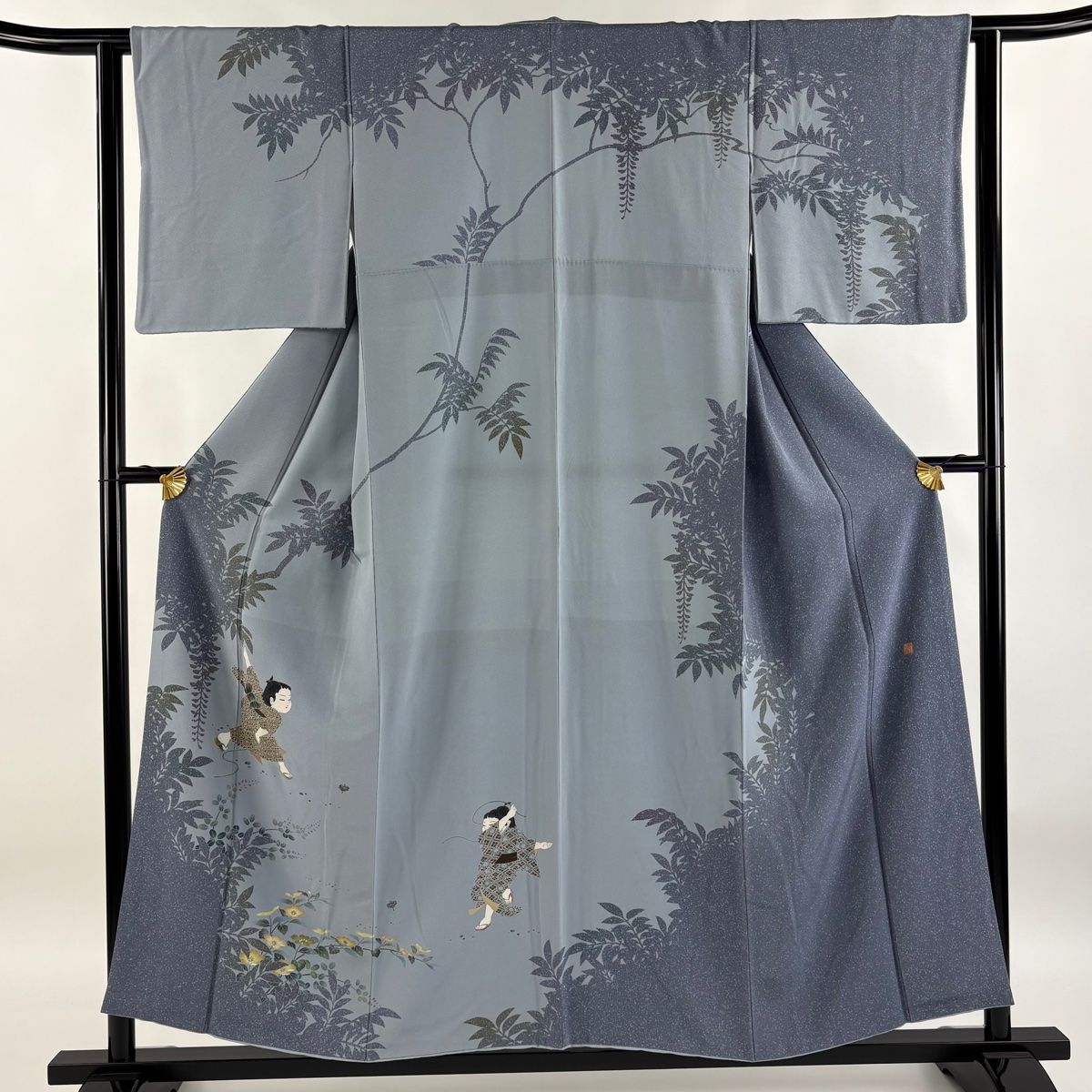 ★専用★未使用品 訪問着 薄い青緑 雀 スズメ 身丈155cm 裄丈63cm 袷 訪問着 身丈155cm 裄丈62cm S 袷 落款 童 草花 染め分け 青灰色