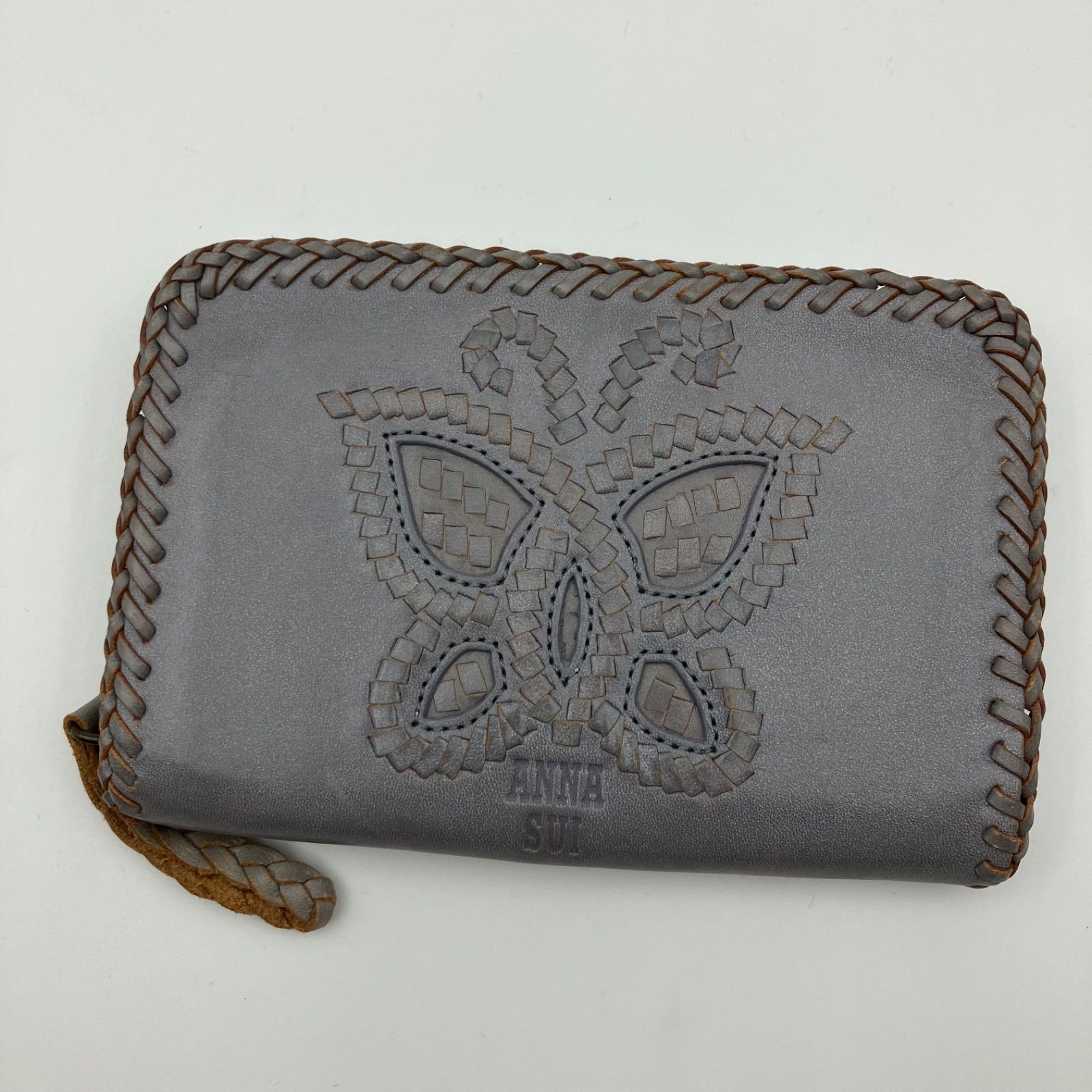 ANNA SUI アナスイ コインケース カードケース ミニ ウォレット ブルーグレー ラウンドファスナー ラウンドジップ 小銭入れ バタフライ 蝶  レザー レディース SG119-16 - メルカリ