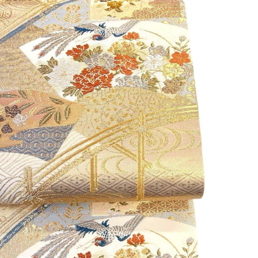 袋帯 裂取王朝華文 花模様 観世水 花菱 金糸 着物 094b p - メルカリ