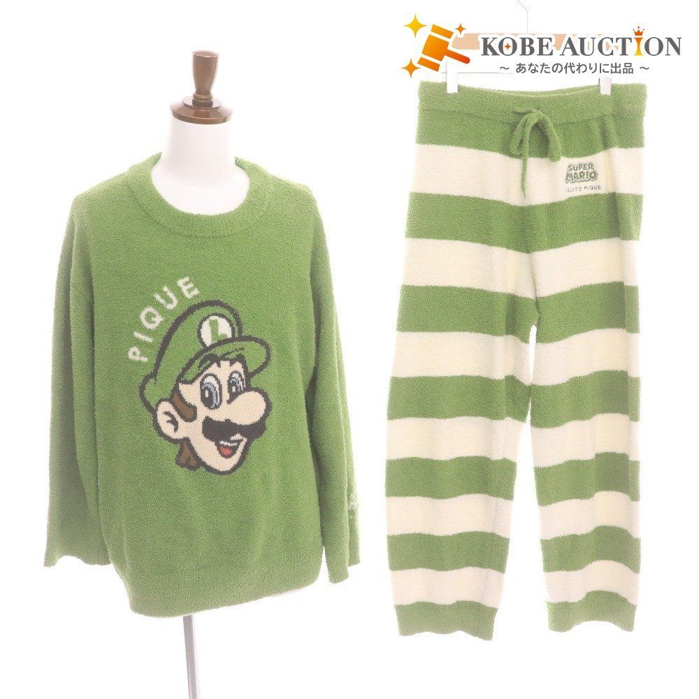 ジェラートピケ ルームウェア パジャマ 上下セット PMNT225105 トップスボトムス 部屋着 スーパーマリオ ルイージ メンズ M グリーン系
