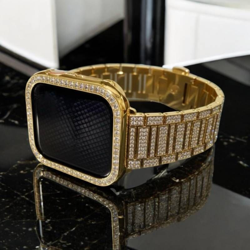 AppleWatchカバーケース 38 40 42 44 SE 1|2|3 キラキラ メタル カスタム ステンレス ベルト 調整器付き 保護 ジルコニア アップルウォッチ対応