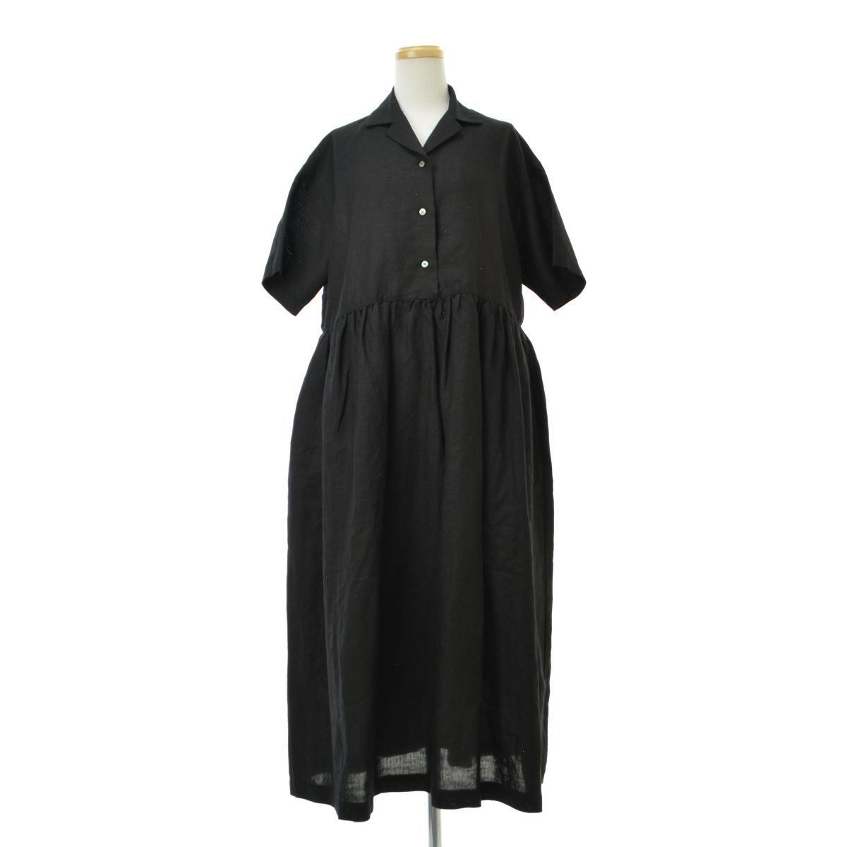 かぐれ】 23SS GA35-26M009 オープンカラーギャザーワンピース ロング