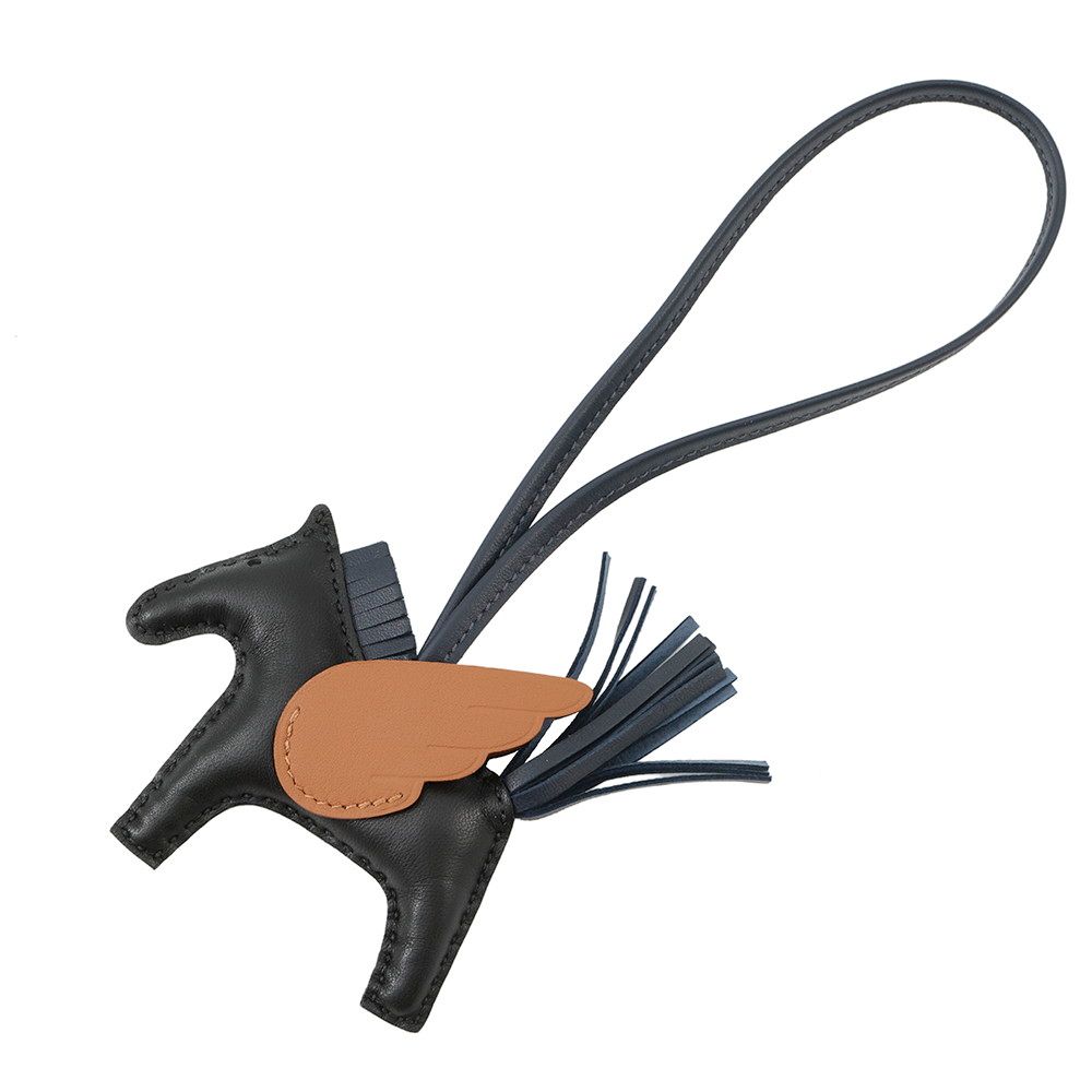 エルメス バッグチャーム ロデオPM ペガサス ブラック|ブルーニュイ|ゴールド ラムスキン K刻印 HERMES チャーム オーナメント