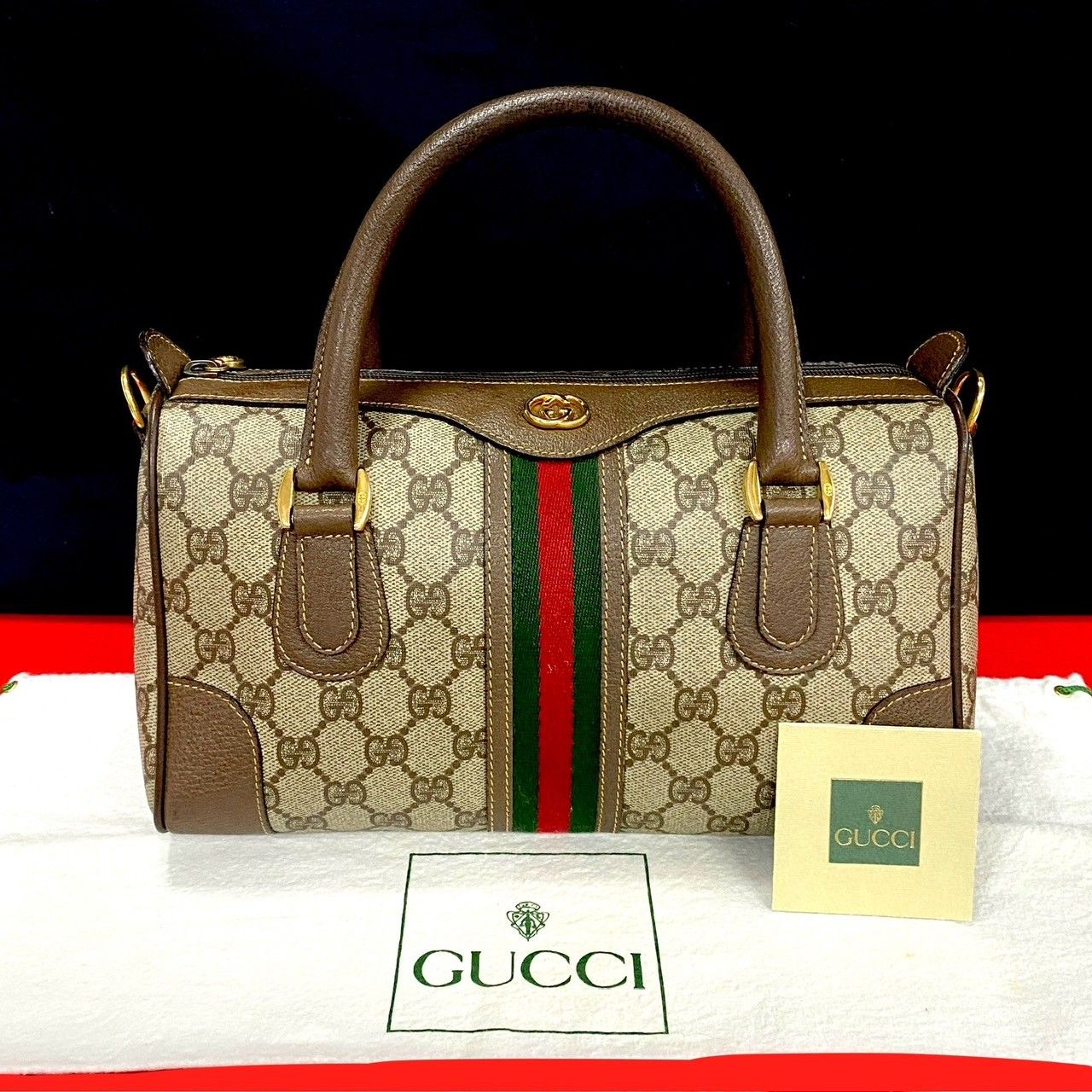 ほぼ未使用 GUCCI グッチ オールドグッチ シェリーライン GG ロゴ 金具 レザー 本革 ハンドバッグ ミニ ボストンバッグ ブラウン  806-8 - メルカリ