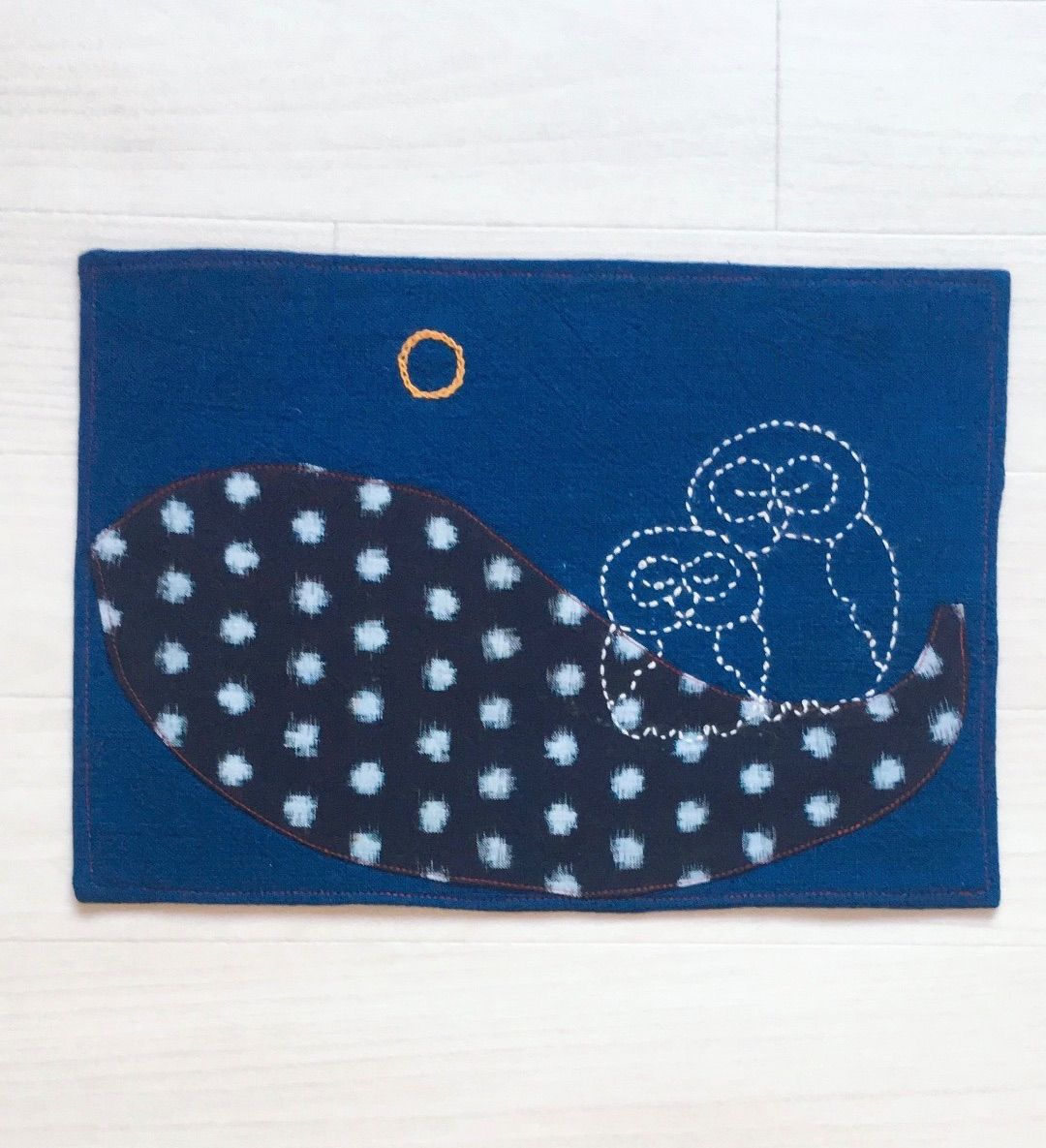 古布絣刺し子マット 藍染 古布 リメイク マルチマット ハンドメイド