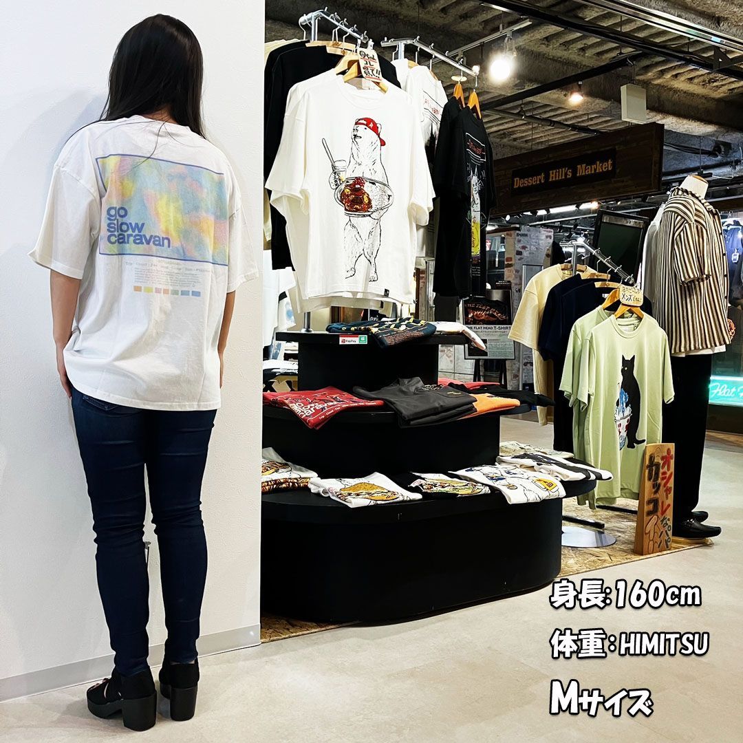 go slow caravan 水彩 USA/C スクエア LOGO バックプリント ゆったり TEE ☆ ゴースローキャラバン メンズ 男女兼用 ユニセックス 半袖 ロゴ Tシャツ