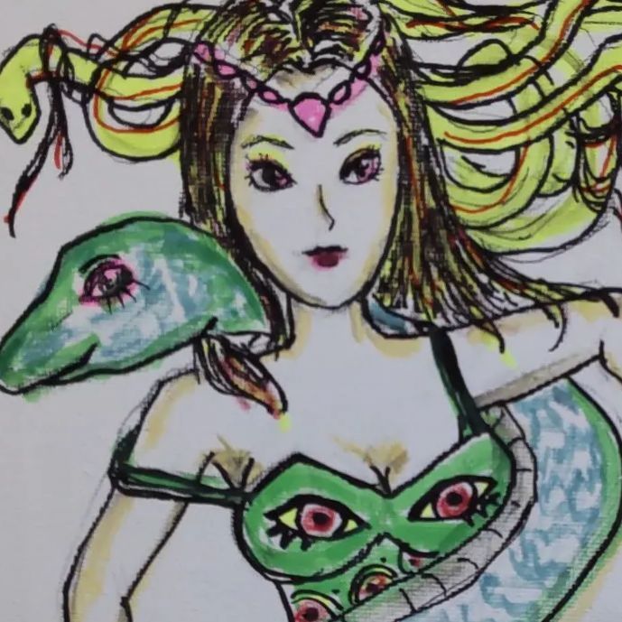 原画】オリジナル.幸福の大蛇.手描きイラスト 手描きイラスト 原画 蛇