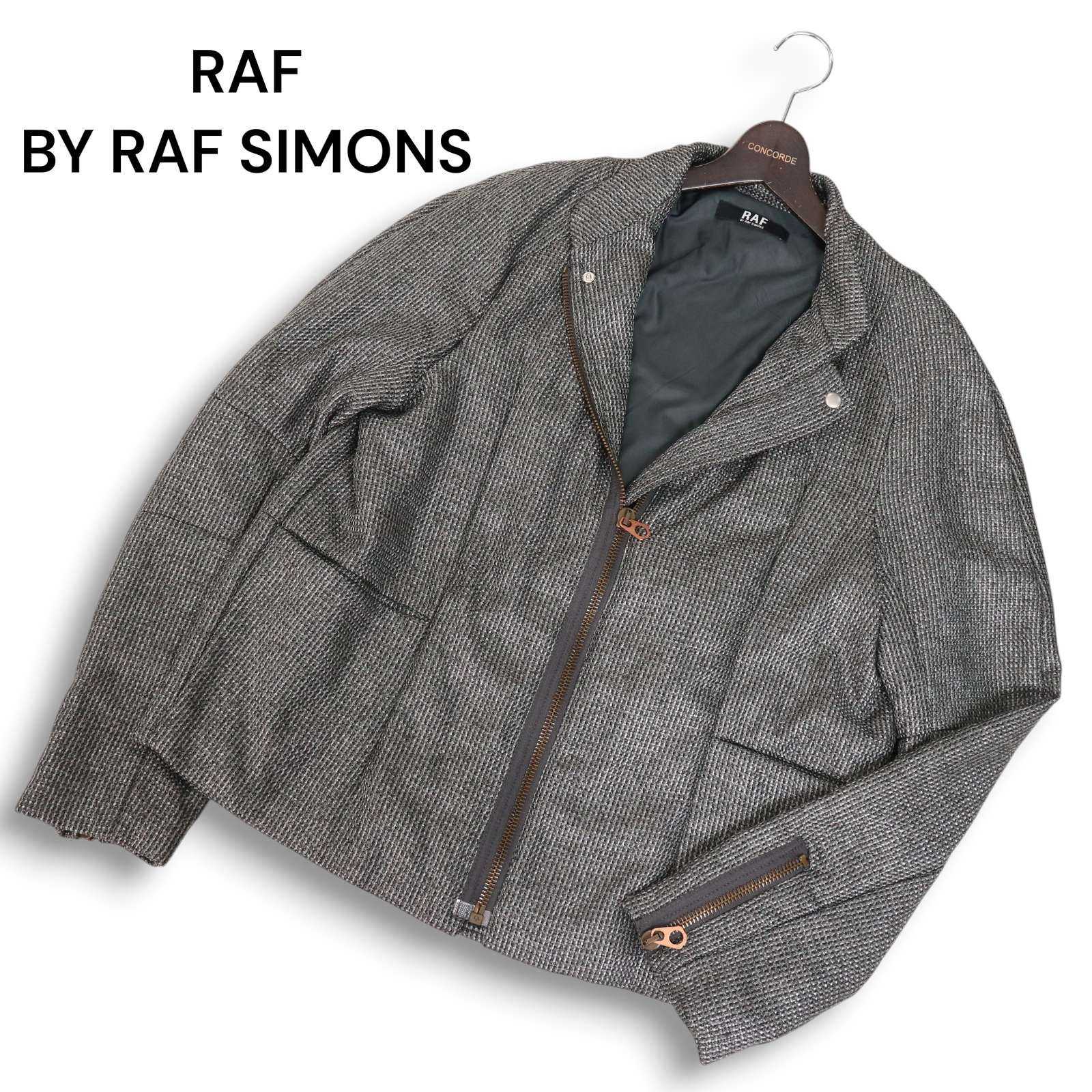 RAF BY RAF SIMONS ラフバイ ラフシモンズ 通年 ツイード調 シングル ライダース ジャケット Sz.50 メンズ